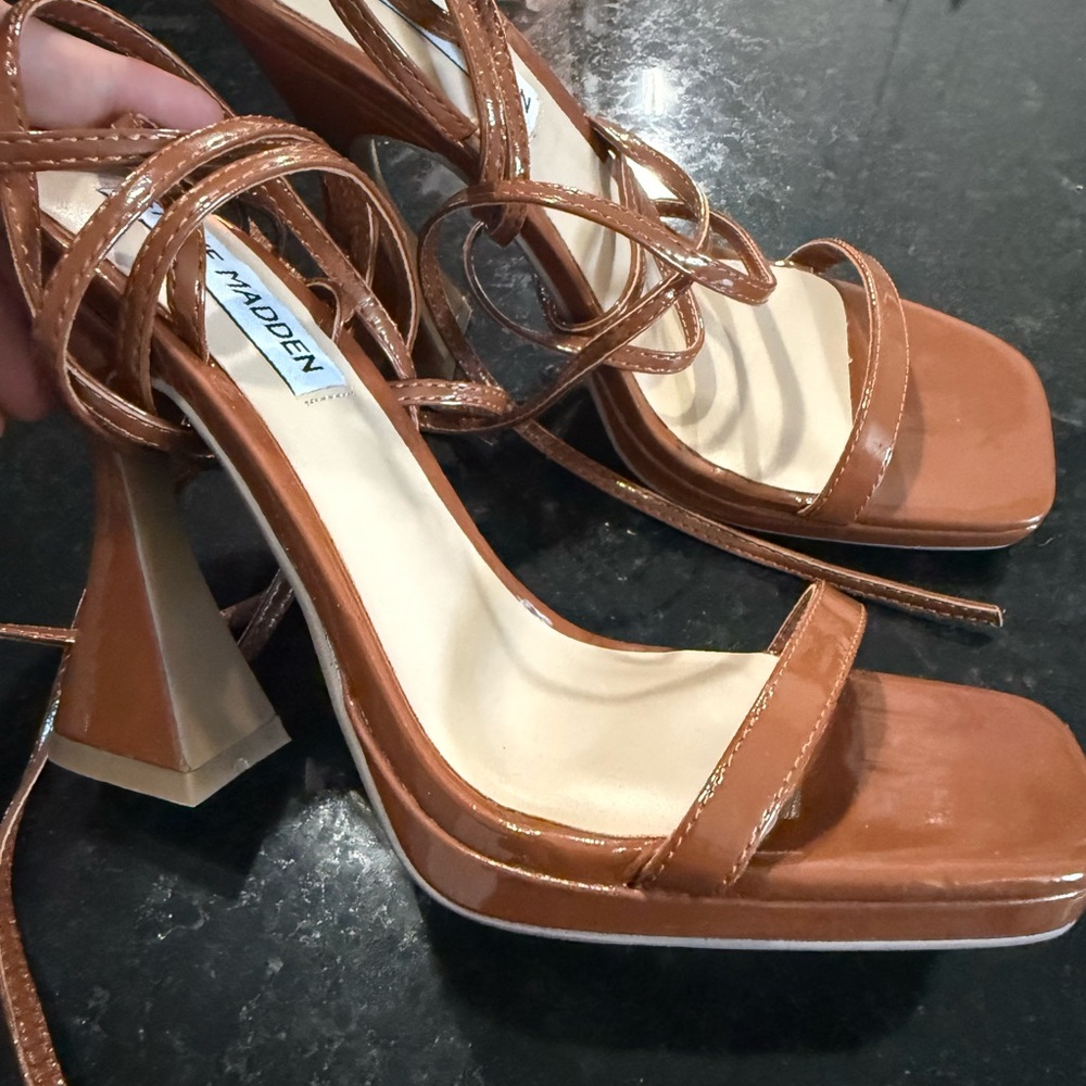 Steve Madden Cognac Strappy Block Heel Sandals